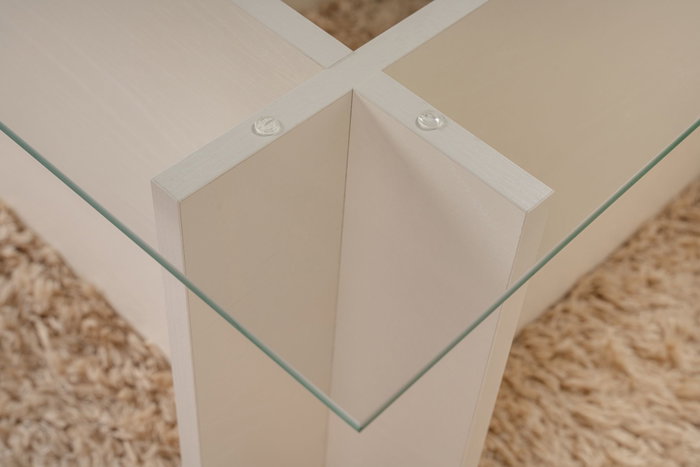 Nordure Mesa de centro blanca de madera con cristal templado, 105x40x65 cm